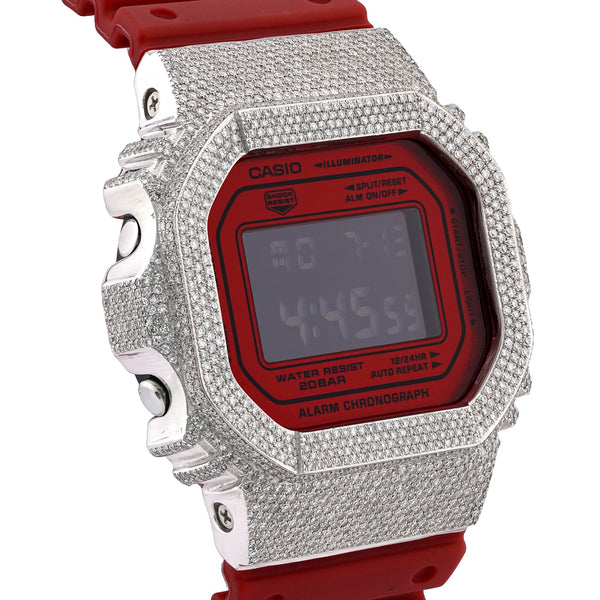 G-Shock DW-5600 4.50CT Natural Diamond White Bezel All Red Watch - Elite Jewelers-Luxury Watch