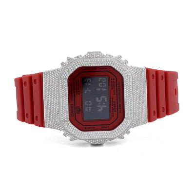 G-Shock DW-5600 4.50CT Natural Diamond White Bezel All Red Watch - Elite Jewelers-Luxury Watch