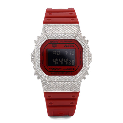 G-Shock DW-5600 4.50CT Natural Diamond White Bezel All Red Watch - Elite Jewelers-Luxury Watch