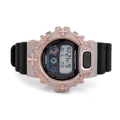 G-Shock DW-6900 3.5CT Natural Diamond Rose Chrome Heart Cross Watch - Elite Jewelers-Luxury Watch