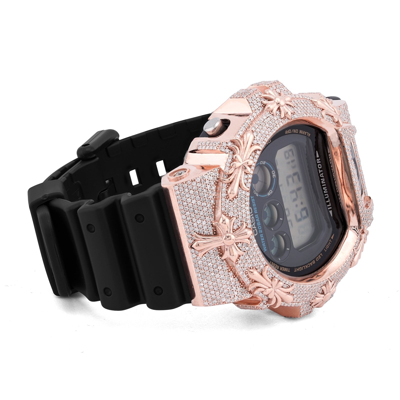 G-Shock DW-6900 3.5CT Natural Diamond Rose Chrome Heart Cross Watch - Elite Jewelers-Luxury Watch