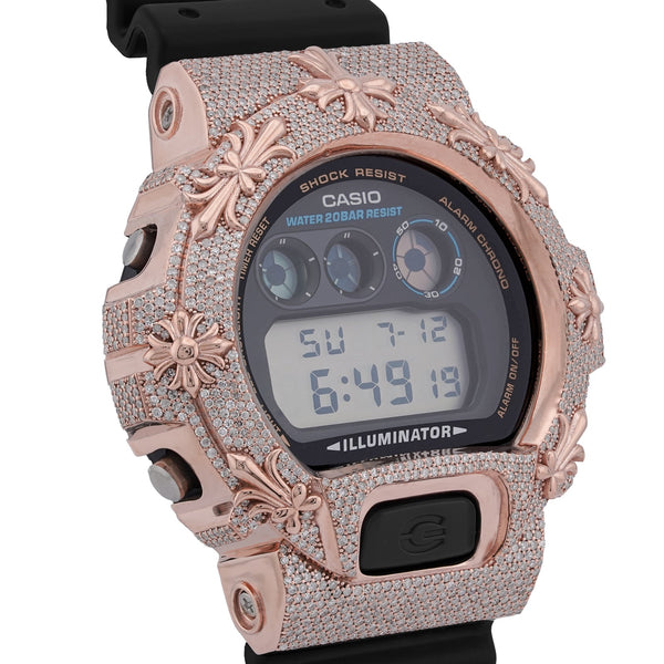 G-Shock DW-6900 3.5CT Natural Diamond Rose Chrome Heart Cross Watch - Elite Jewelers-Luxury Watch