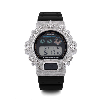 G-Shock DW-6900 3.5CT Natural Diamond White Chrome Heart Cross Watch - Elite Jewelers-Luxury Watch
