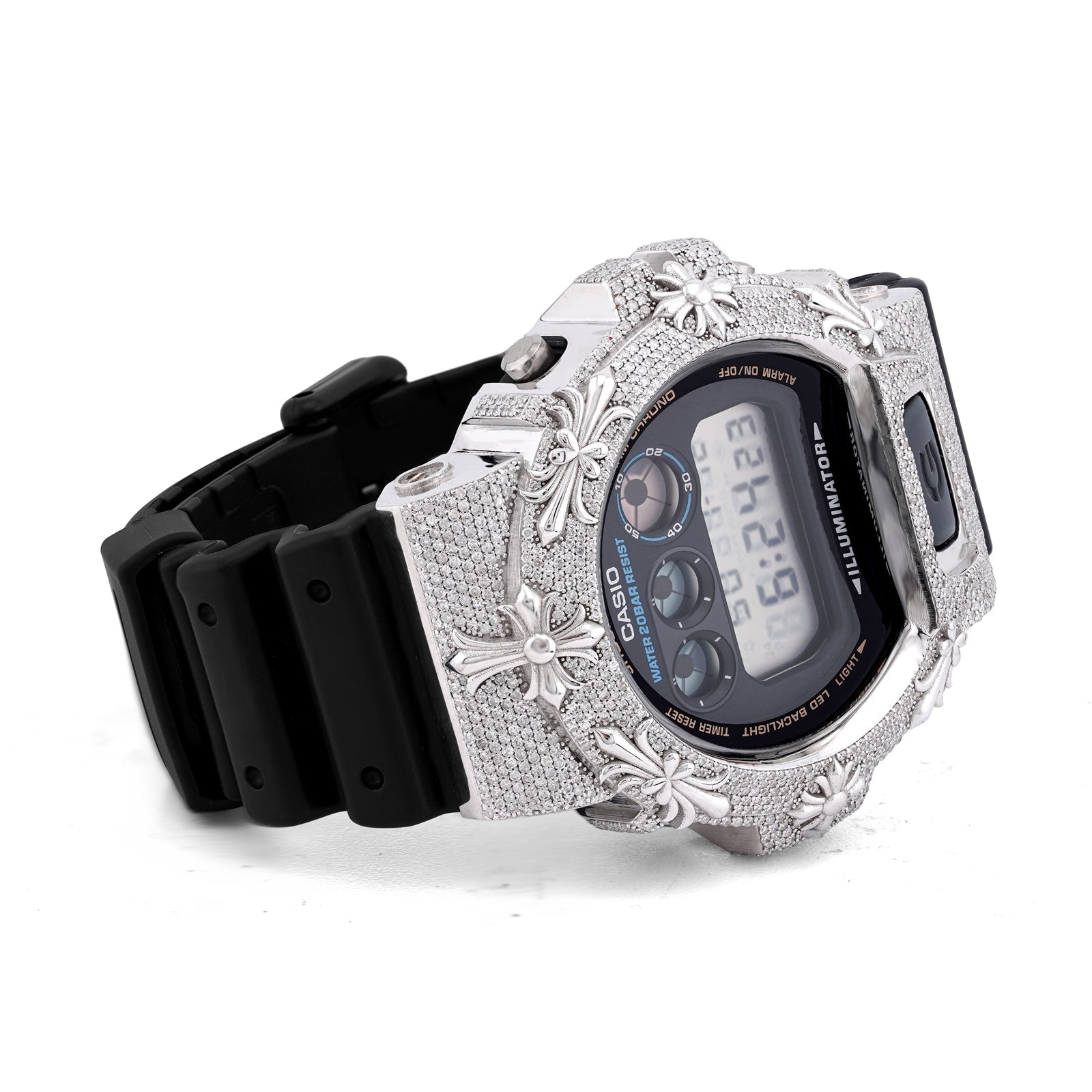 G-Shock DW-6900 3.5CT Natural Diamond White Chrome Heart Cross Watch - Elite Jewelers-Luxury Watch