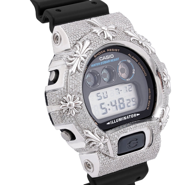 G-Shock DW-6900 3.5CT Natural Diamond White Chrome Heart Cross Watch - Elite Jewelers-Luxury Watch
