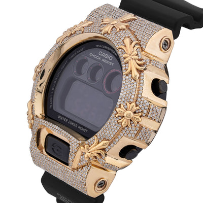 G-Shock DW-6900 3.5CT Natural Diamond Yellow Chrome Heart Cross Watch - Elite Jewelers-Luxury Watch
