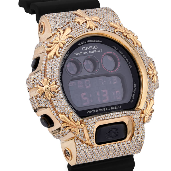 G-Shock DW-6900 3.5CT Natural Diamond Yellow Chrome Heart Cross Watch - Elite Jewelers-Luxury Watch