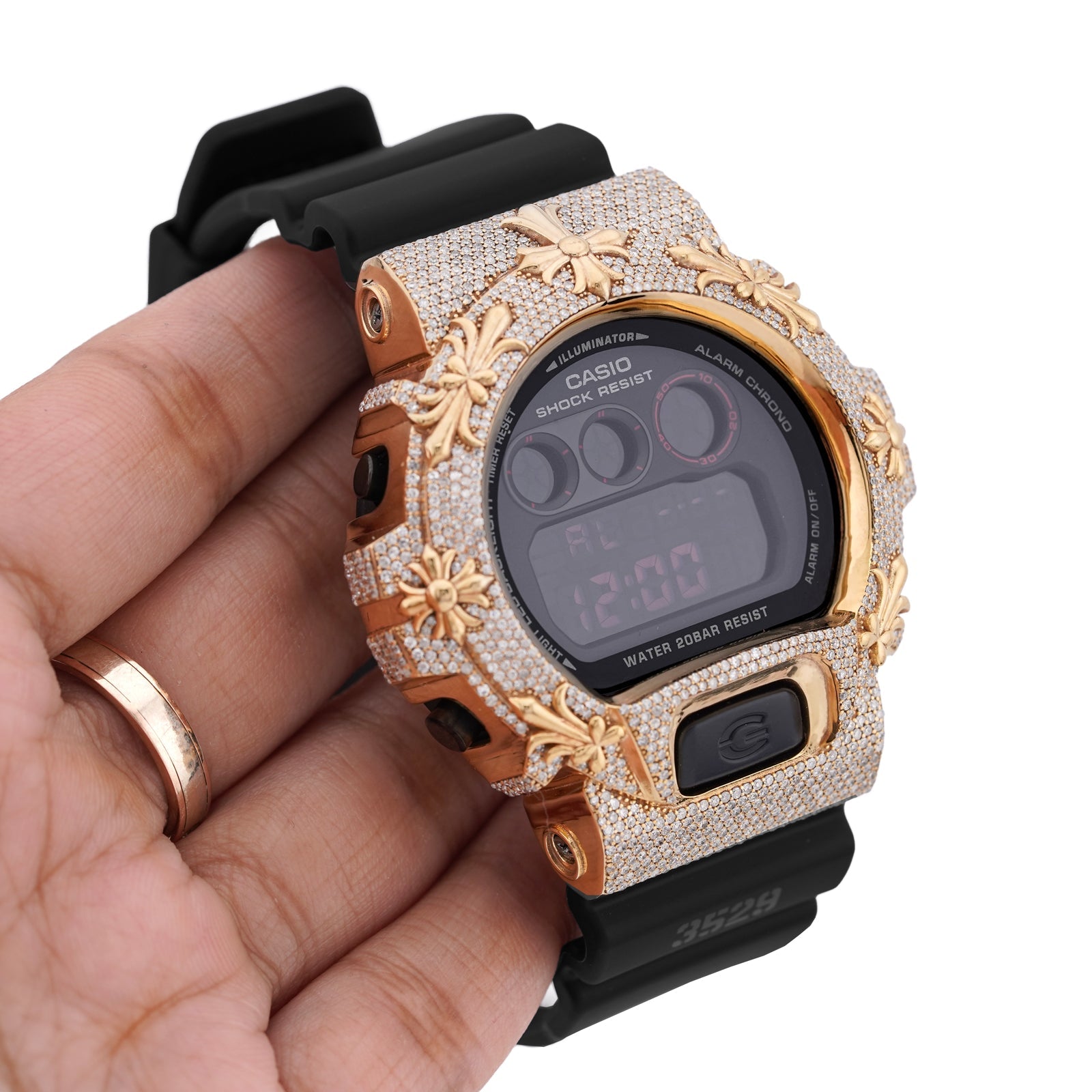 G-Shock DW-6900 3.5CT Natural Diamond Yellow Chrome Heart Cross Watch - Elite Jewelers-Luxury Watch
