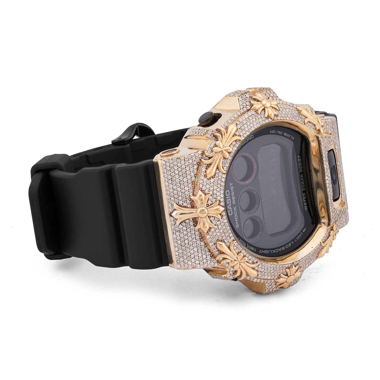 G-Shock DW-6900 3.5CT Natural Diamond Yellow Chrome Heart Cross Watch - Elite Jewelers-Luxury Watch