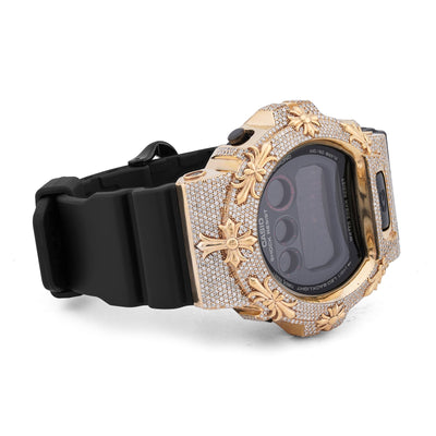 G-Shock DW-6900 3.5CT Natural Diamond Yellow Chrome Heart Cross Watch - Elite Jewelers-Luxury Watch
