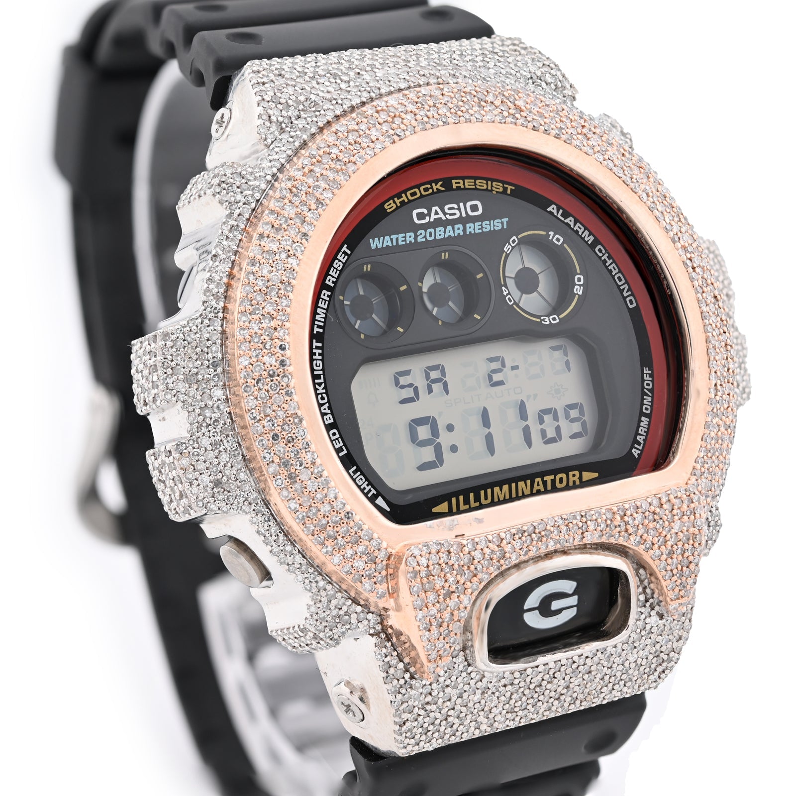 G - Shock DW - 6900RL 3.00 CTW Rose & White Diamond Bezel Iced Out Watch - Elite Jewelers - Luxury Watch