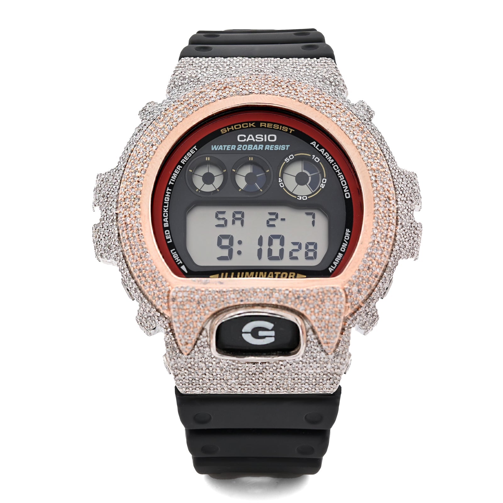 G - Shock DW - 6900RL 3.00 CTW Rose & White Diamond Bezel Iced Out Watch - Elite Jewelers - Luxury Watch