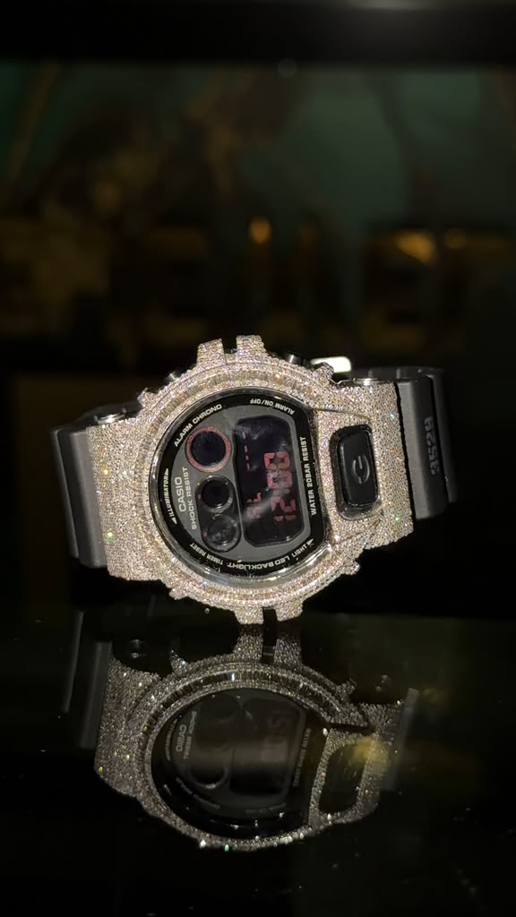 G-Shock DW6900 4.55CT Natural Round/Baguette All Black White Bezel Men Watch - Elite Jewelers-Luxury Watch