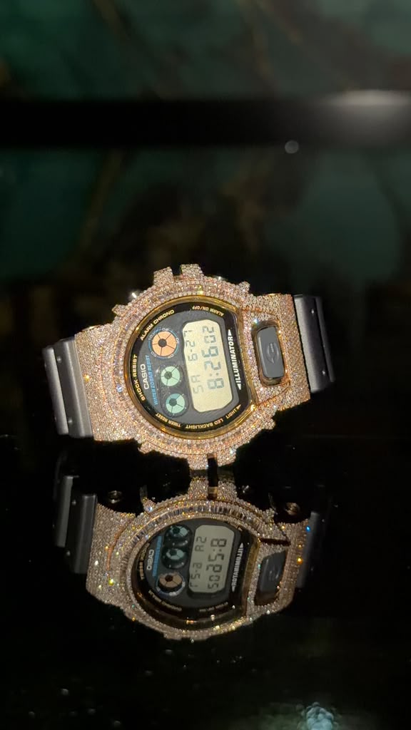 G-Shock DW6900 4.55CT Natural Round/Baguette Diamond Yellow Bezel All Black Men Watch - Elite Jewelers-Luxury Watch