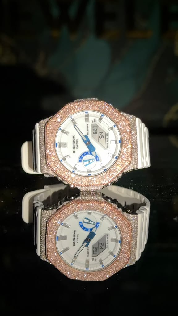 G-Shock GA-2100 4.5CT Natural Diamond Rose/White Bezel All White Men Watch - Elite Jewelers-Luxury Watch