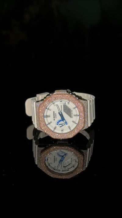 G-Shock GA-2100 4.5CT Natural Diamond Rose/White Bezel All White Men Watch - Elite Jewelers-Luxury Watch