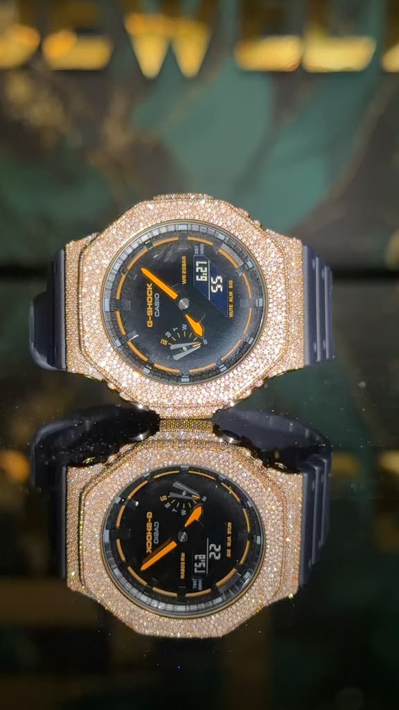 G-Shock GA-2100 4.6CT Natural Diamond Yellow Bezel All Black Men Watch - Elite Jewelers-Luxury Watch