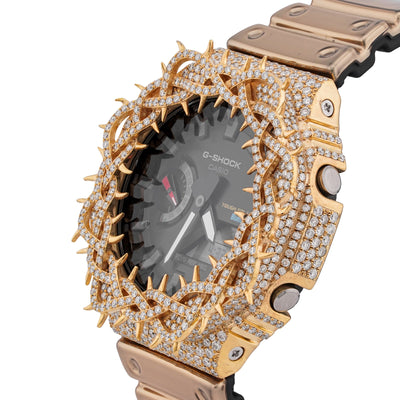 G-Shock GA-2100 7.5CT Natural Diamond Yellow Thorn Bezel all Gold Band Watch - Elite Jewelers-Luxury Watch