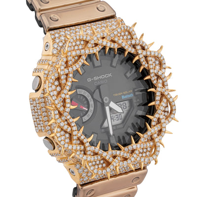 G-Shock GA-2100 7.5CT Natural Diamond Yellow Thorn Bezel all Gold Band Watch - Elite Jewelers-Luxury Watch