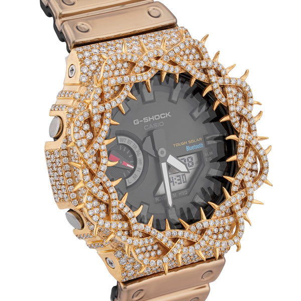 G-Shock GA-2100 7.5CT Natural Diamond Yellow Thorn Bezel all Gold Band Watch - Elite Jewelers-Luxury Watch