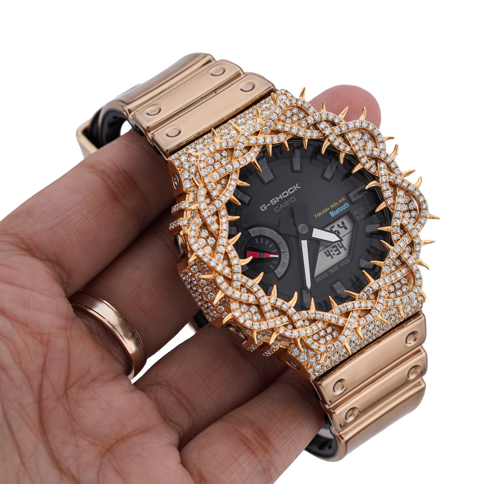 G-Shock GA-2100 7.5CT Natural Diamond Yellow Thorn Bezel all Gold Band Watch - Elite Jewelers-Luxury Watch