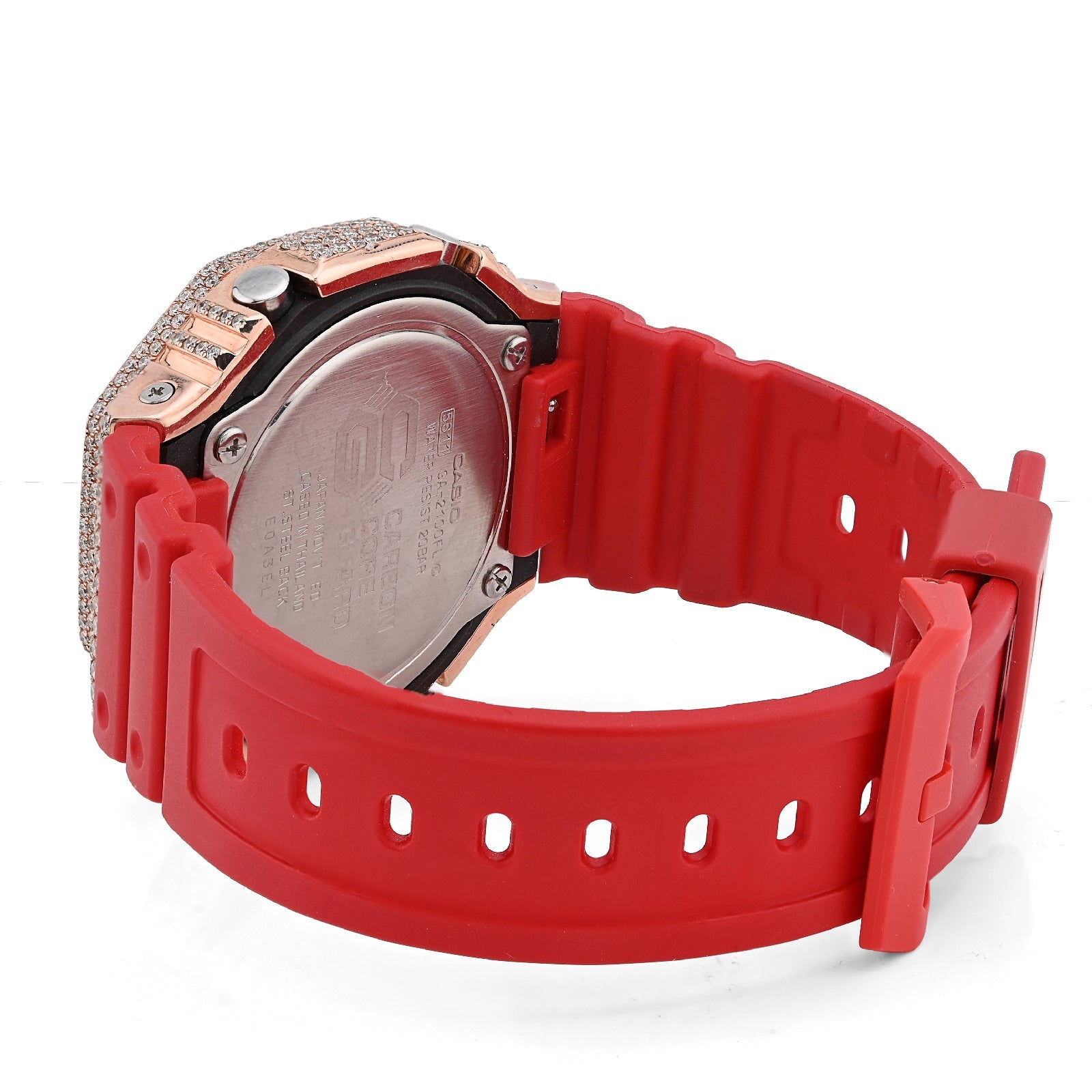 G - Shock GA - 2100FL 7CTW Rose Natural Diamond Bezel Sunset Dial Red Band Men Watch - Elite Jewelers - Luxury Watch