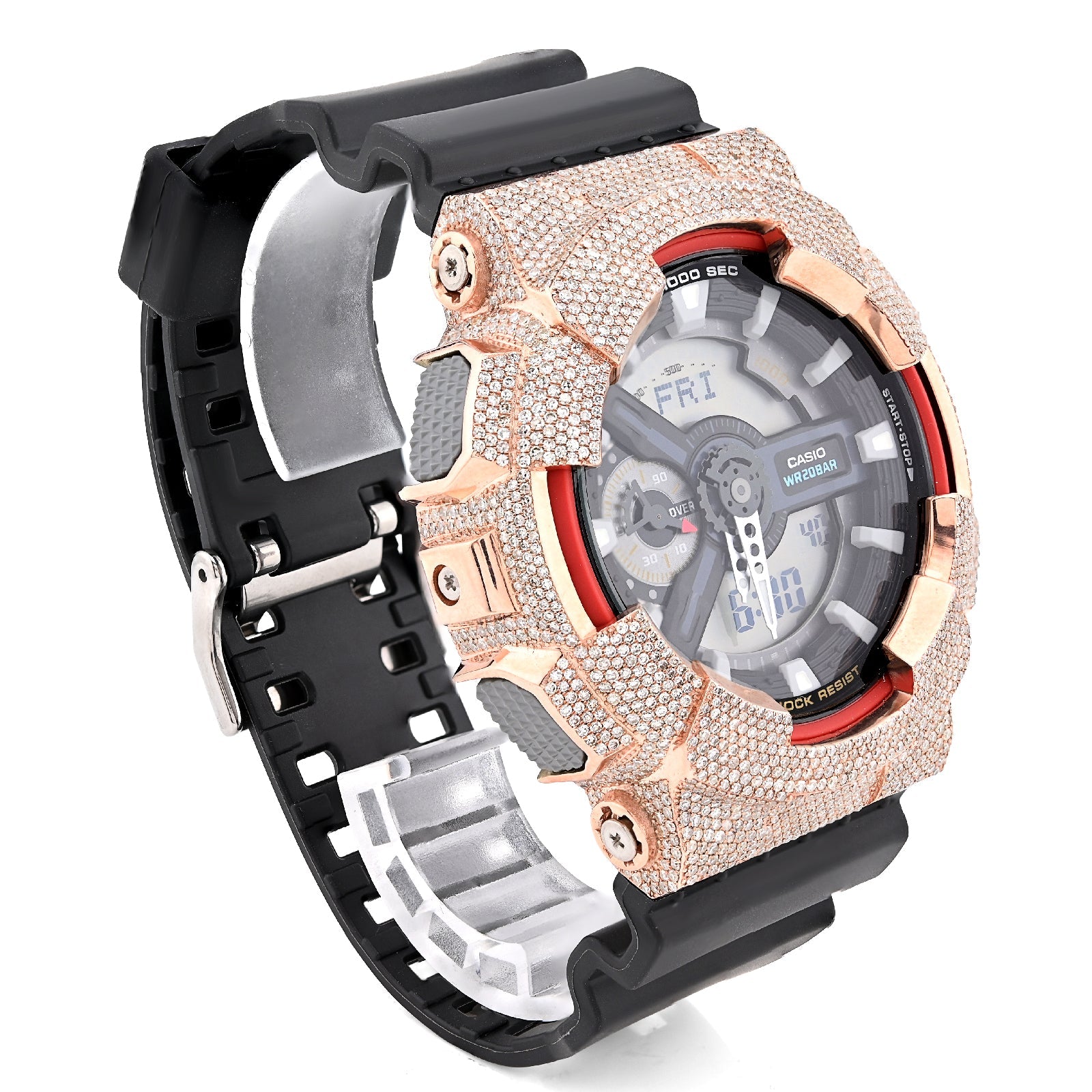 G - Shock GA110 Rose 5.40CT Natural Diamond Grey Dial Dual Lock Black Strap Men Watch - Elite Jewelers - Luxury Watch