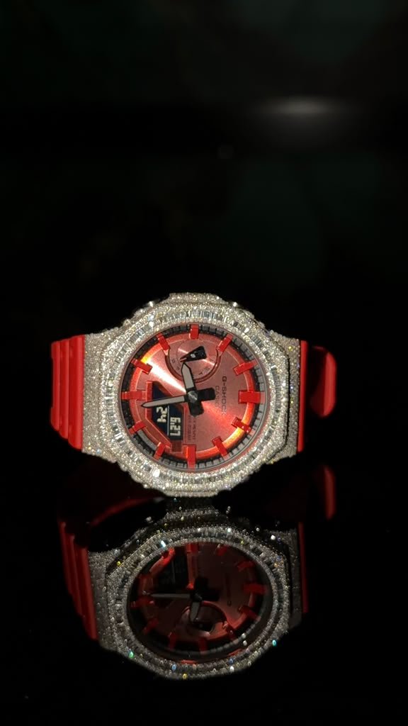 G-Shock GA2100 4.6CT Natural Diamond All Red Face/Band Men Watch - Elite Jewelers-Luxury Watch