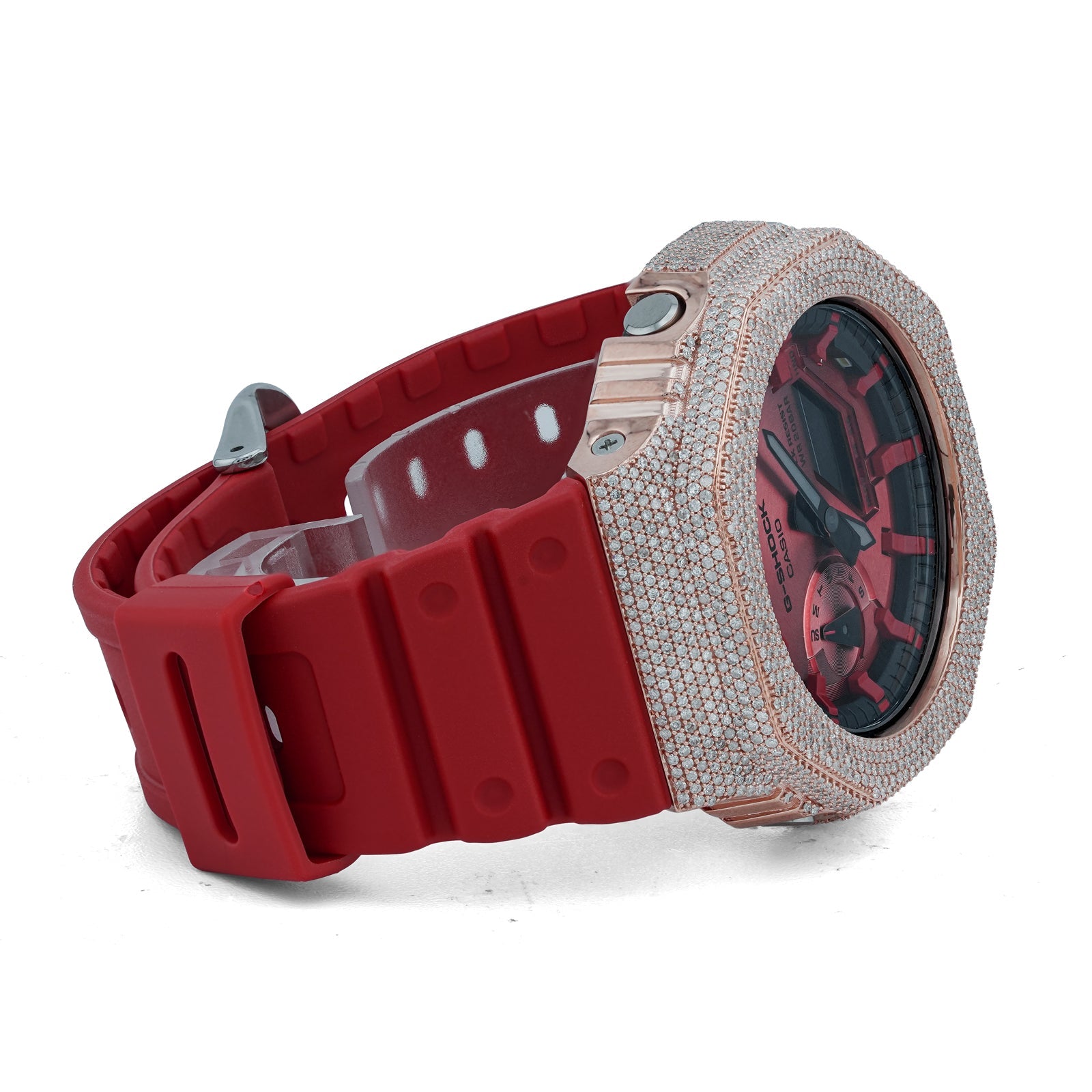 G-Shock GA2100 4.6CT Natural Diamond Rose Bezel All Red Watch - Elite Jewelers-Luxury Watch
