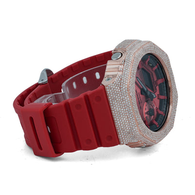 G-Shock GA2100 4.6CT Natural Diamond Rose Bezel All Red Watch - Elite Jewelers-Luxury Watch