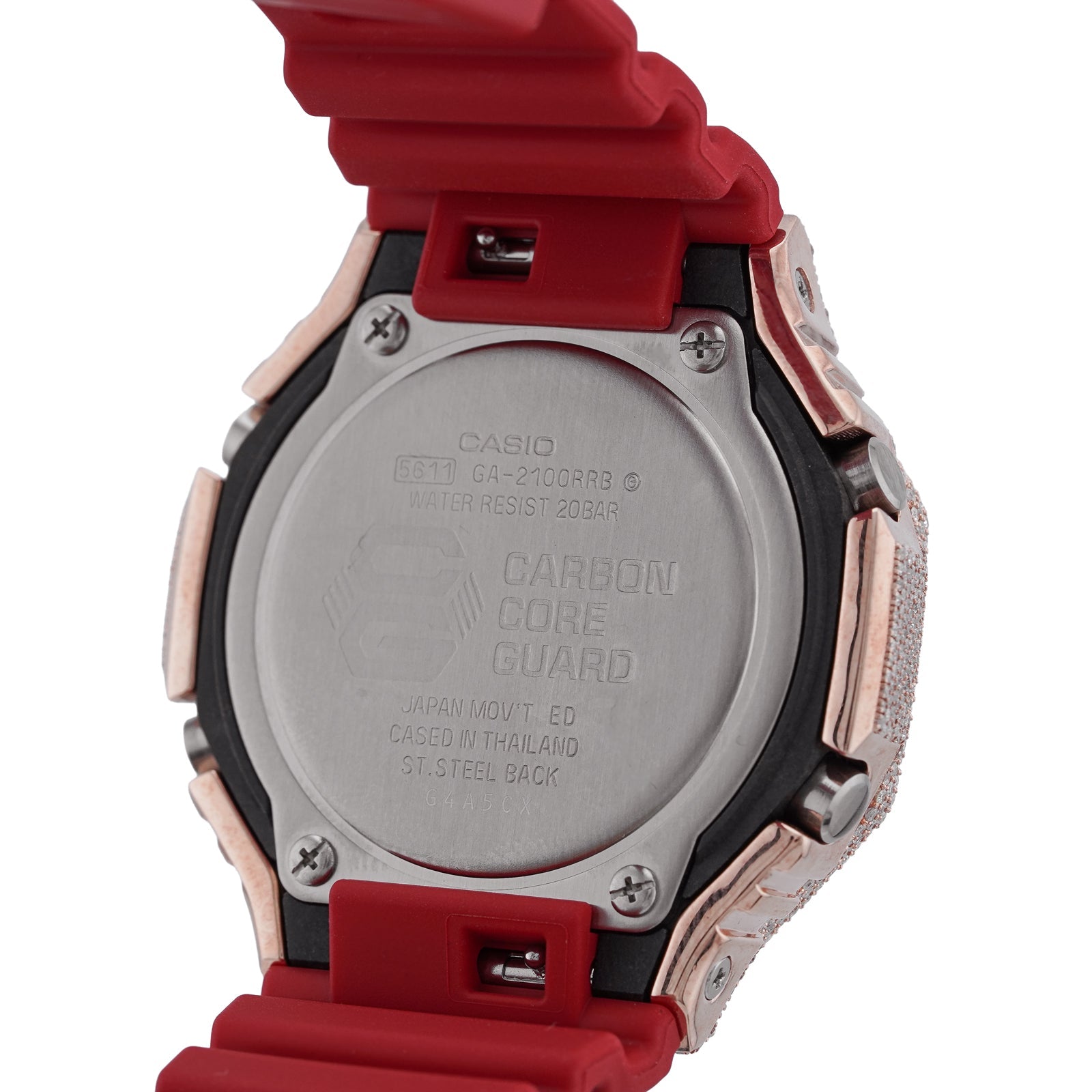 G-Shock GA2100 4.6CT Natural Diamond Rose Bezel All Red Watch - Elite Jewelers-Luxury Watch