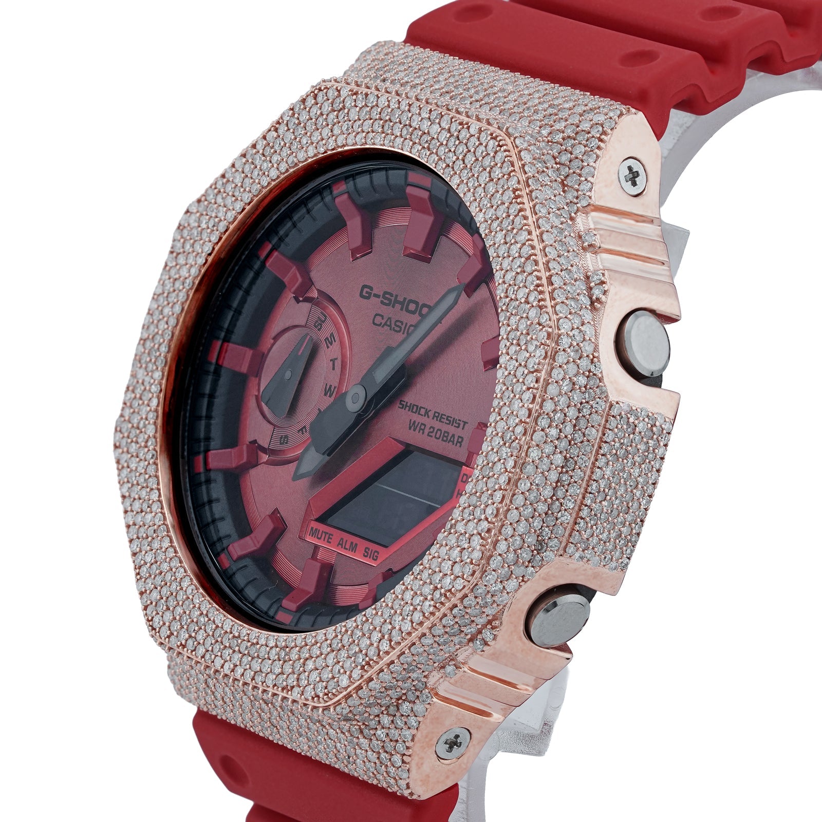 G-Shock GA2100 4.6CT Natural Diamond Rose Bezel All Red Watch - Elite Jewelers-Luxury Watch
