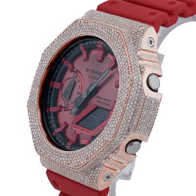 G-Shock GA2100 4.6CT Natural Diamond Rose Bezel All Red Watch - Elite Jewelers-Luxury Watch