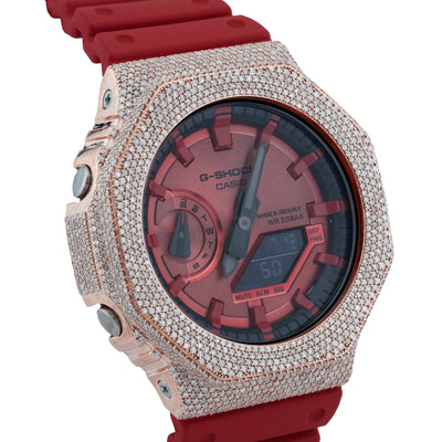 G-Shock GA2100 4.6CT Natural Diamond Rose Bezel All Red Watch - Elite Jewelers-Luxury Watch