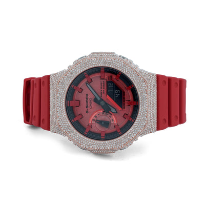 G-Shock GA2100 4.6CT Natural Diamond Rose Bezel All Red Watch - Elite Jewelers-Luxury Watch