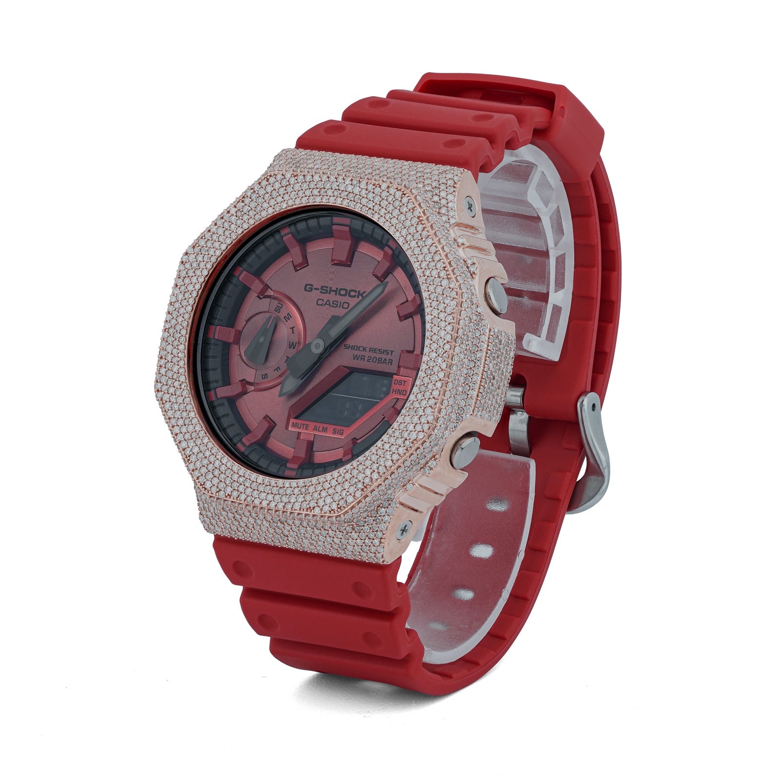 G-Shock GA2100 4.6CT Natural Diamond Rose Bezel All Red Watch - Elite Jewelers-Luxury Watch