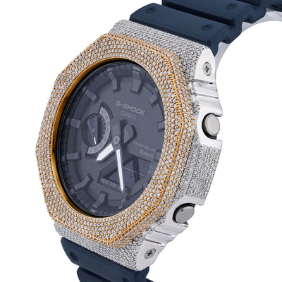 G-Shock GA2100 4.6CT Natural Diamond Two-Tone Yellow/White Blue Band Watch - Elite Jewelers-Luxury Watch