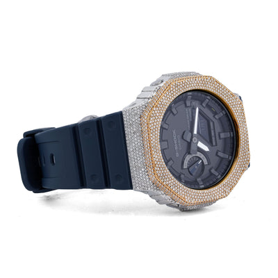 G-Shock GA2100 4.6CT Natural Diamond Two-Tone Yellow/White Blue Band Watch - Elite Jewelers-Luxury Watch