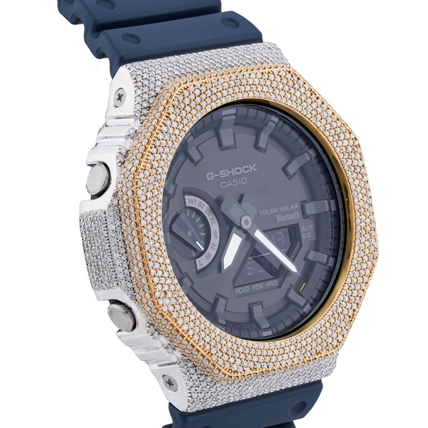 G-Shock GA2100 4.6CT Natural Diamond Two-Tone Yellow/White Blue Band Watch - Elite Jewelers-Luxury Watch