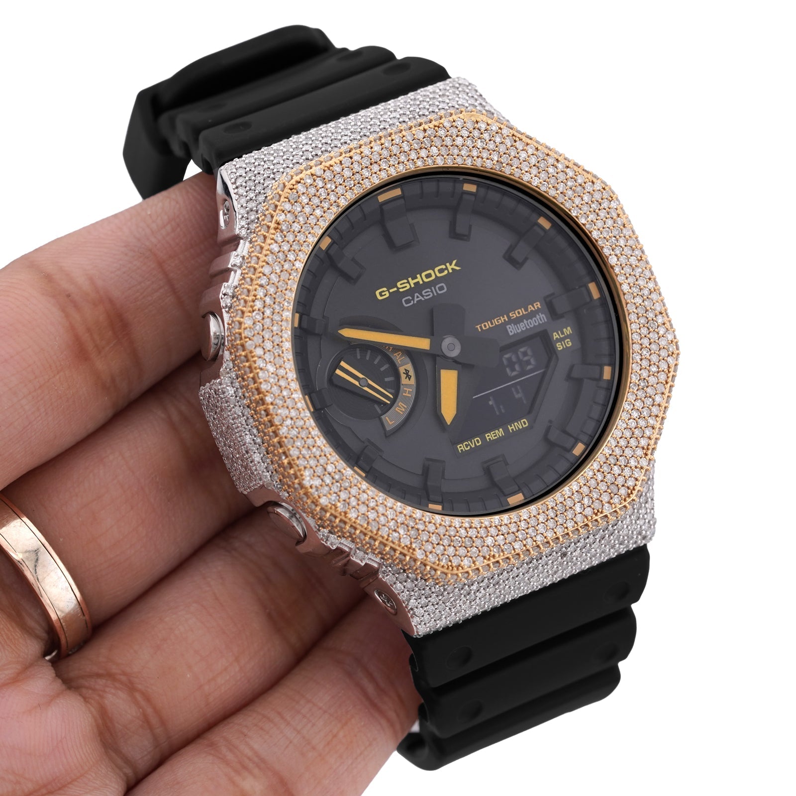 G-Shock GA2100 4.6CT Natural Diamond Two-Tone Yellow/White Yellow Dial Watch - Elite Jewelers-Luxury Watch