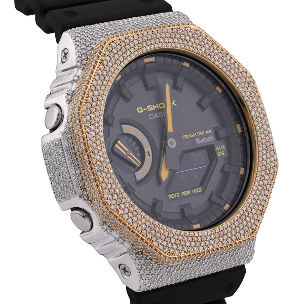 G-Shock GA2100 4.6CT Natural Diamond Two-Tone Yellow/White Yellow Dial Watch - Elite Jewelers-Luxury Watch