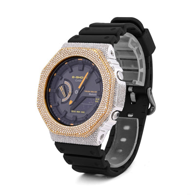 G-Shock GA2100 4.6CT Natural Diamond Two-Tone Yellow/White Yellow Dial Watch - Elite Jewelers-Luxury Watch