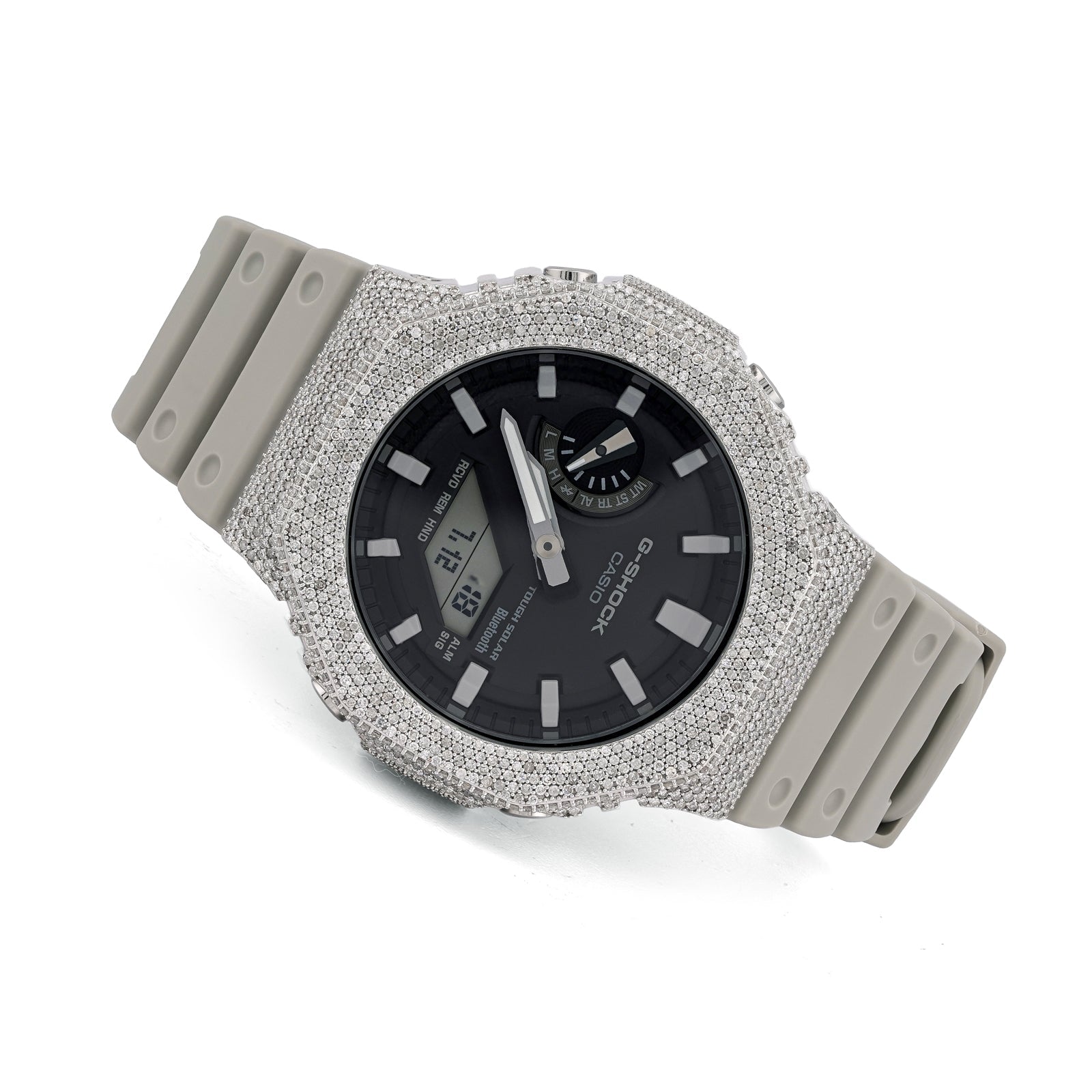 G-Shock GA2100 4.6CT Natural Diamond White Bezel Gray Band Watch - Elite Jewelers-Luxury Watch