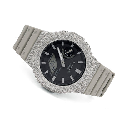 G-Shock GA2100 4.6CT Natural Diamond White Bezel Gray Band Watch - Elite Jewelers-Luxury Watch