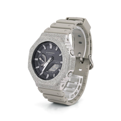 G-Shock GA2100 4.6CT Natural Diamond White Bezel Gray Band Watch - Elite Jewelers-Luxury Watch