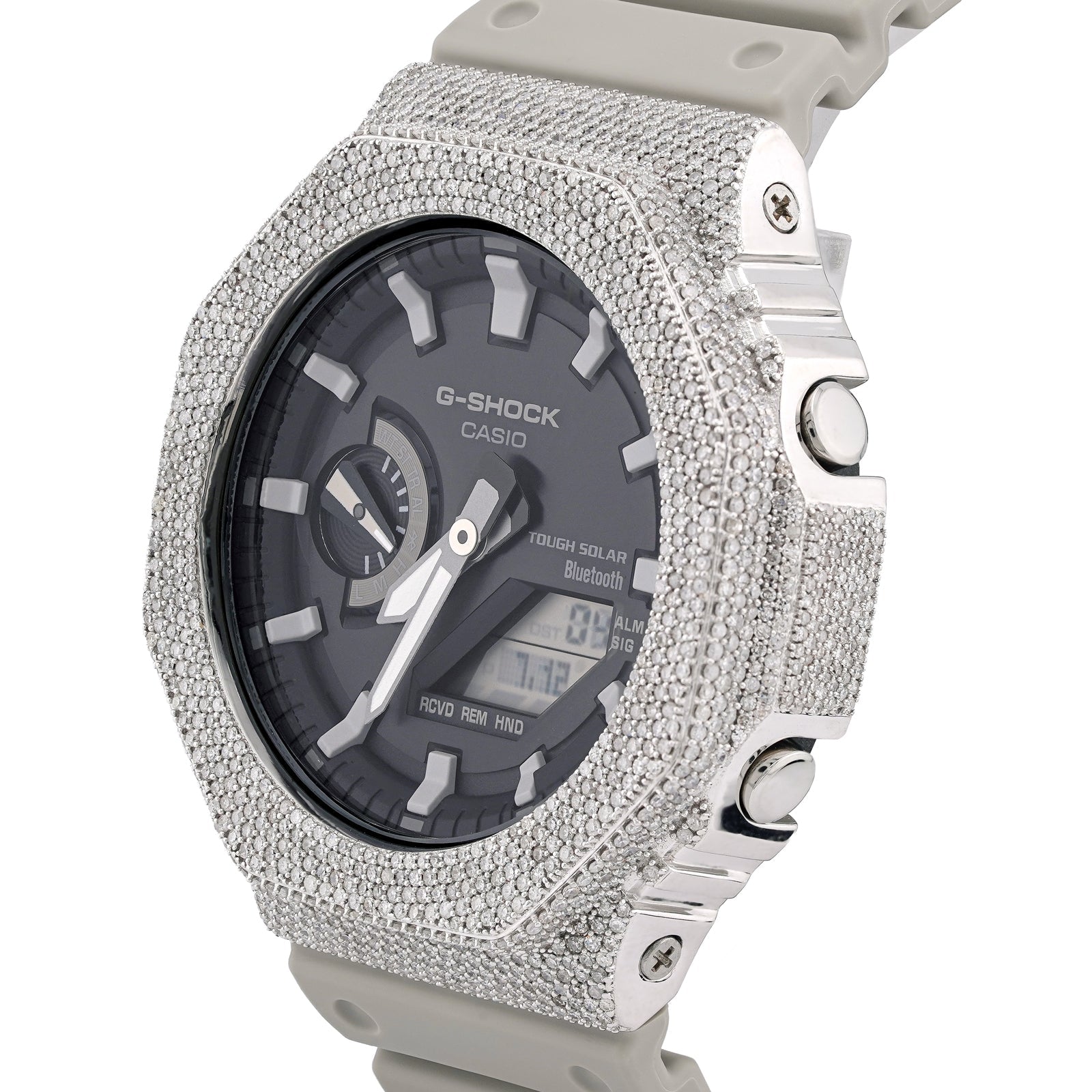 G-Shock GA2100 4.6CT Natural Diamond White Bezel Gray Band Watch - Elite Jewelers-Luxury Watch