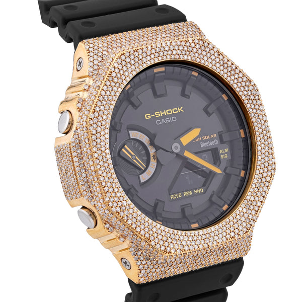G-Shock GA2100 4.6CT Natural Diamond Yellow Bezel Yellow Dial Watch - Elite Jewelers-Luxury Watch