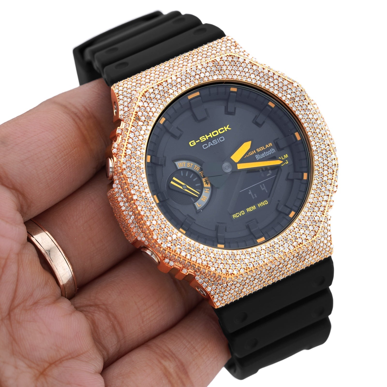 G-Shock GA2100 4.6CT Natural Diamond Yellow Bezel Yellow Dial Watch - Elite Jewelers-Luxury Watch