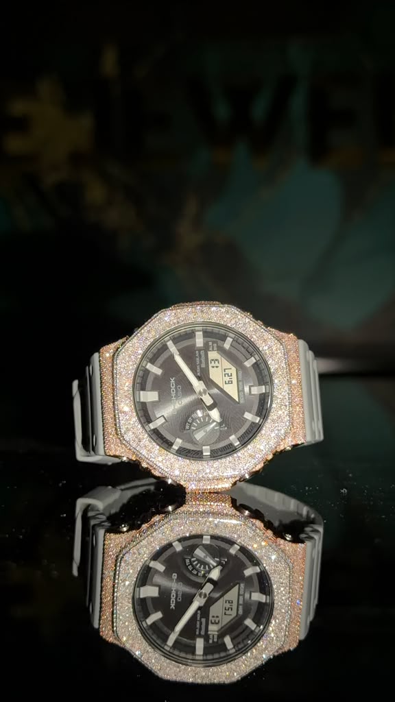 G-Shock GA2100 5CT Natural Diamond White/Rose Bezel Black Dial Grey Band Men Watch - Elite Jewelers-Luxury Watch