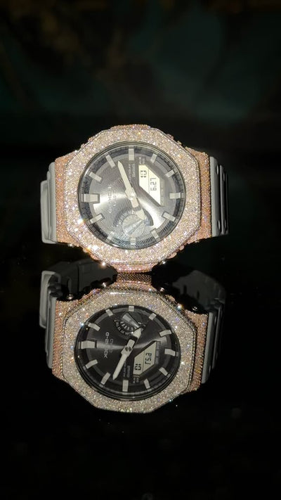G-Shock GA2100 5CT Natural Diamond White/Rose Bezel Black Dial Grey Band Men Watch - Elite Jewelers-Luxury Watch